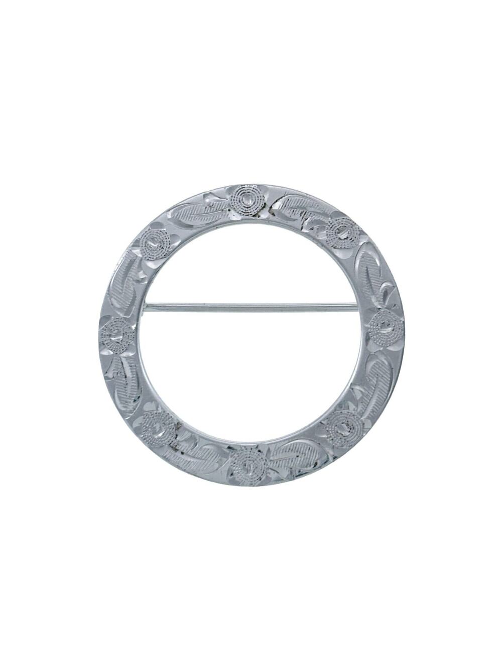 Vintage Sterling Silver 925 Diamond Cut Floral Circle Pin Brooch